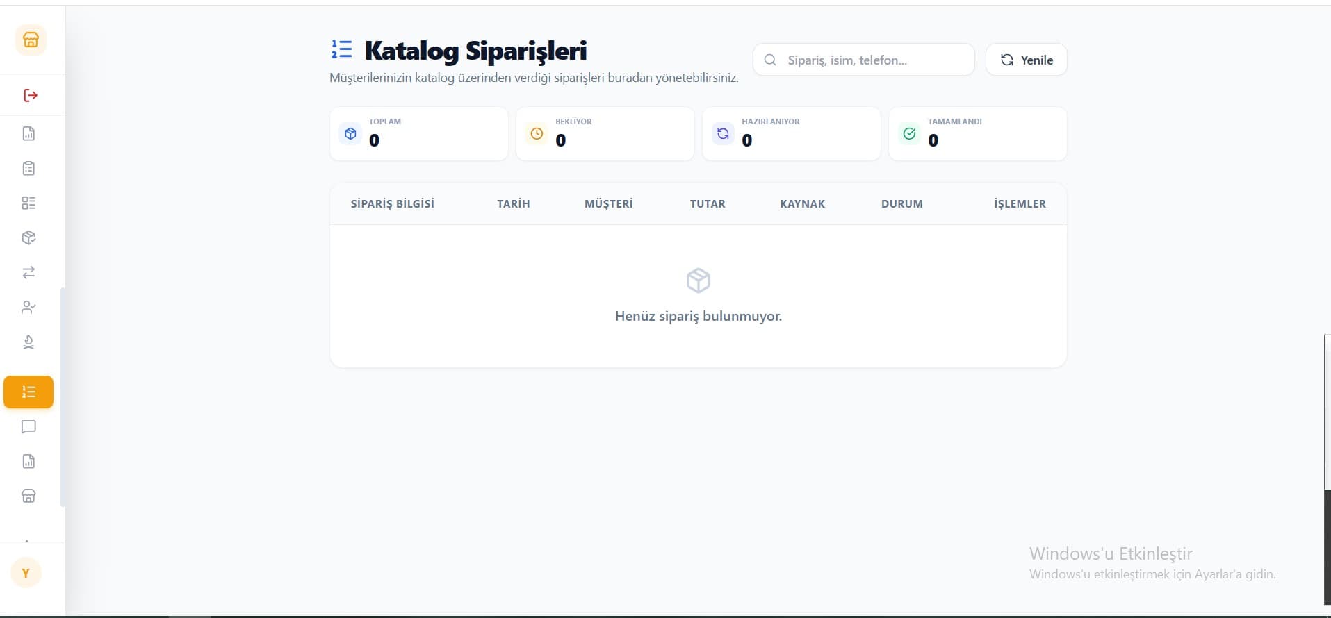 AlbiPos katalog siparişleri ekranı
